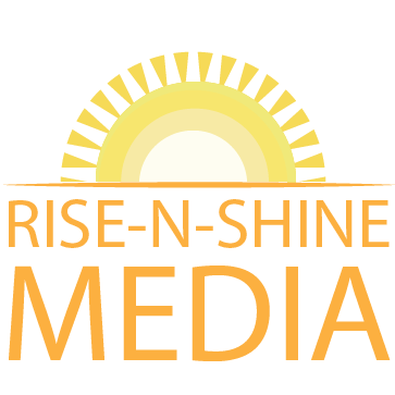 Logo for Rise-N-Shine Media featuring a rising sun graphic and bold text.