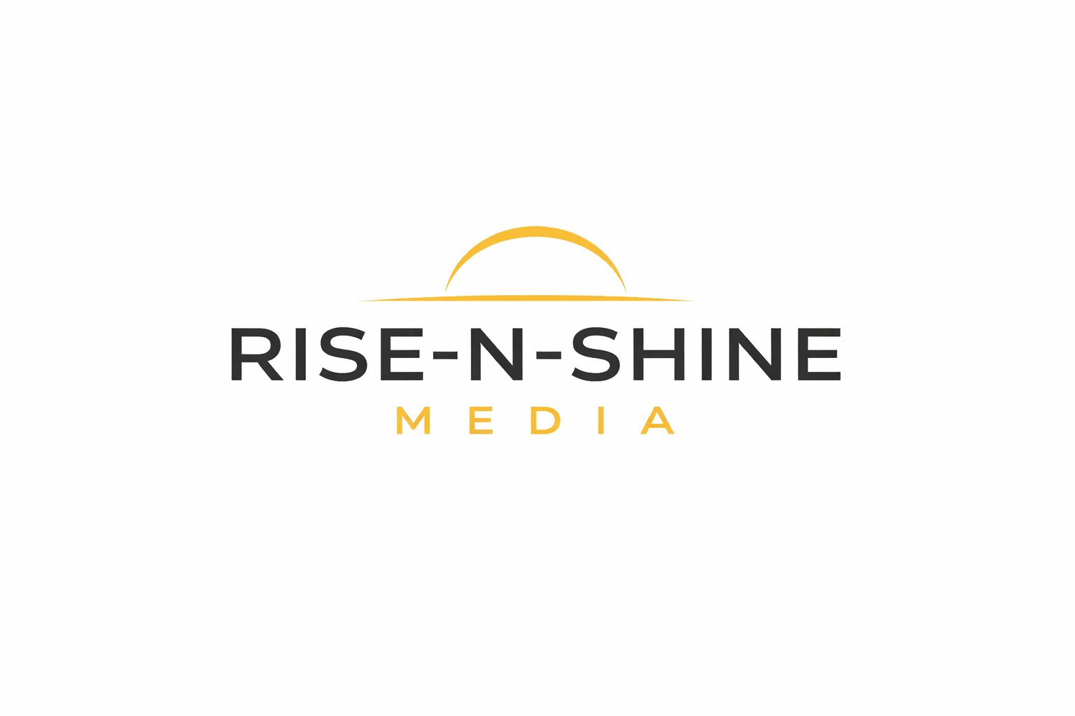 Logo of Rise-N-Shine Media with a yellow sunrise graphic above the company name written in black and gold letters.
