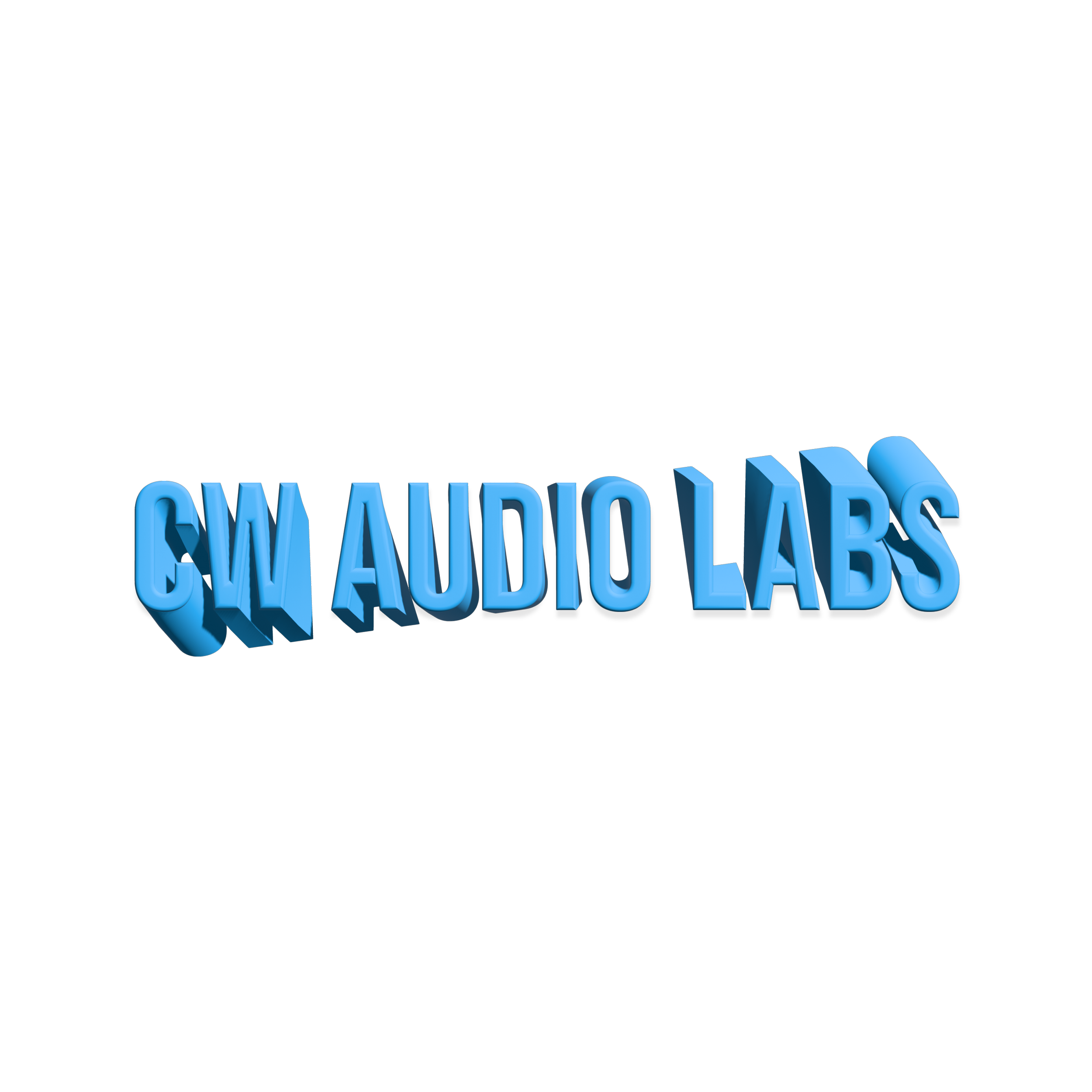 Blue 3D letters spelling out 'CW AUDIO LABS' against a black background.