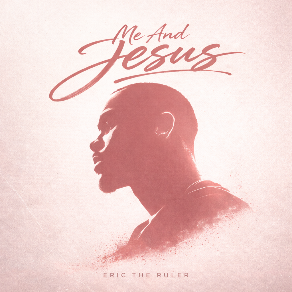 Silhouette of a man in profile with the text 'Me And Jesus' at the top and 'Eric the Ruler' at the bottom, in a pinkish color on a light background.