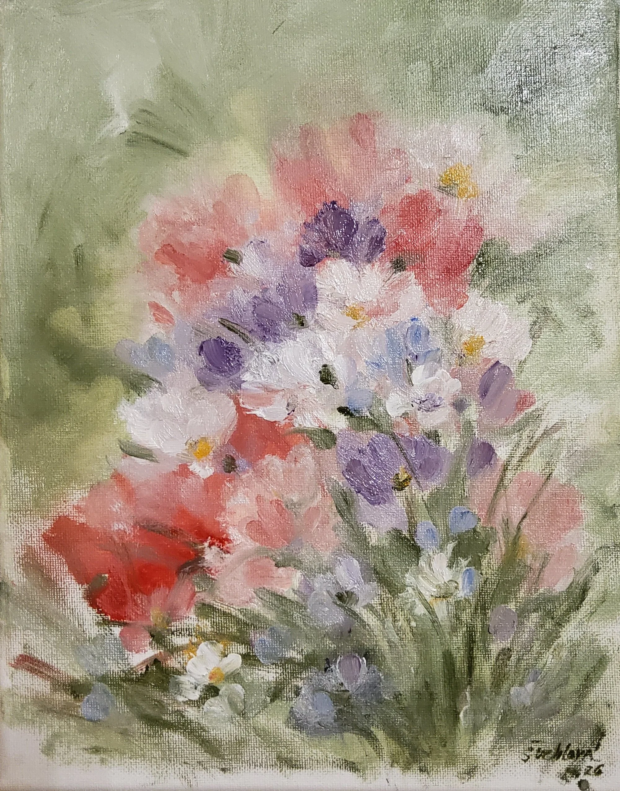 Zahrada (2026, olej, 25x30 cm, bílý rám)
3.500 Kč