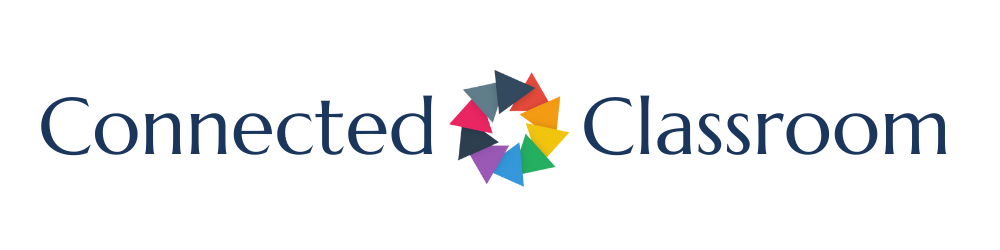 Logo of Connected Classroom with multicolored geometric shapes in the center. Advisory for humanity-centered AI integration.