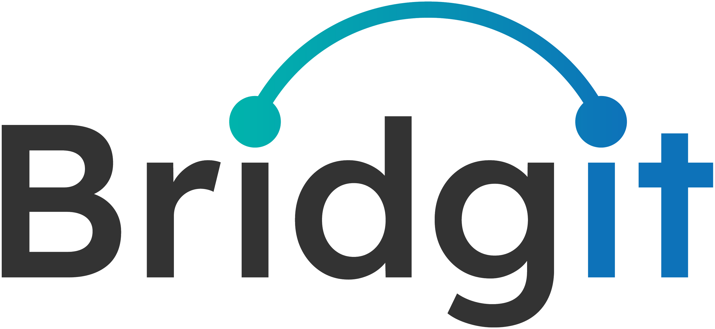Bright logo with the word “Bridgit” in black and blue lettering and a bridge over the two i's in the lettering to symbolise a bridge