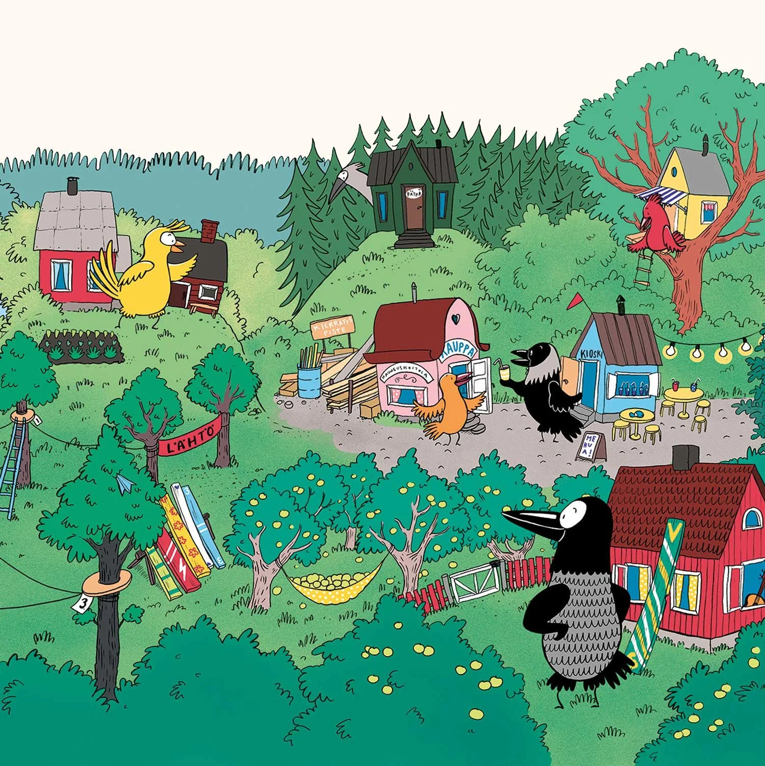 Kuvitusta kirjaan Huomaa hyvä! Vahvuusvariksen tarinakirja. PS-kustannus 2021.