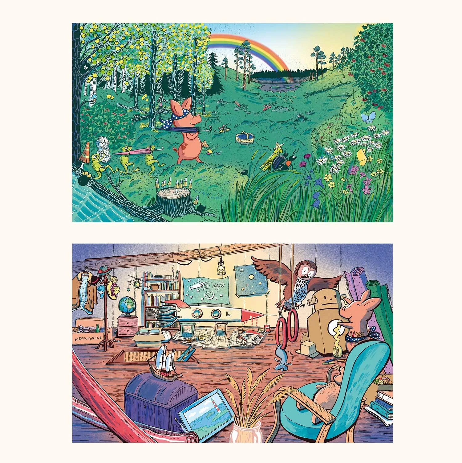 Julistekuvitukset liitteeksi Lillin liikuntatarinat -⁠kirjaan. PS-kustannus 2018.