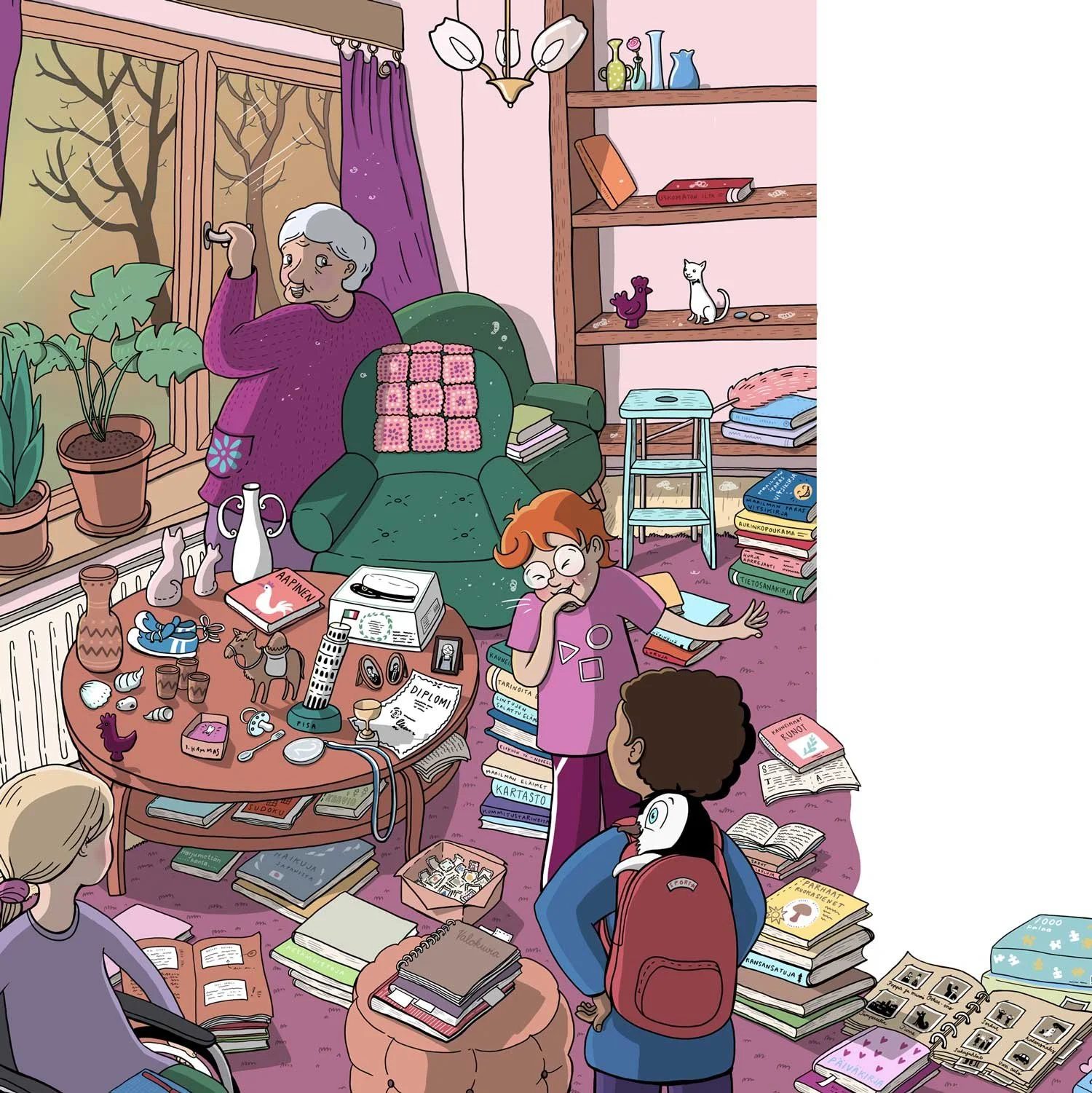 Kuvituksia Eläköön! Suomen kieli 2A -⁠kirjaan. Edita 2024.