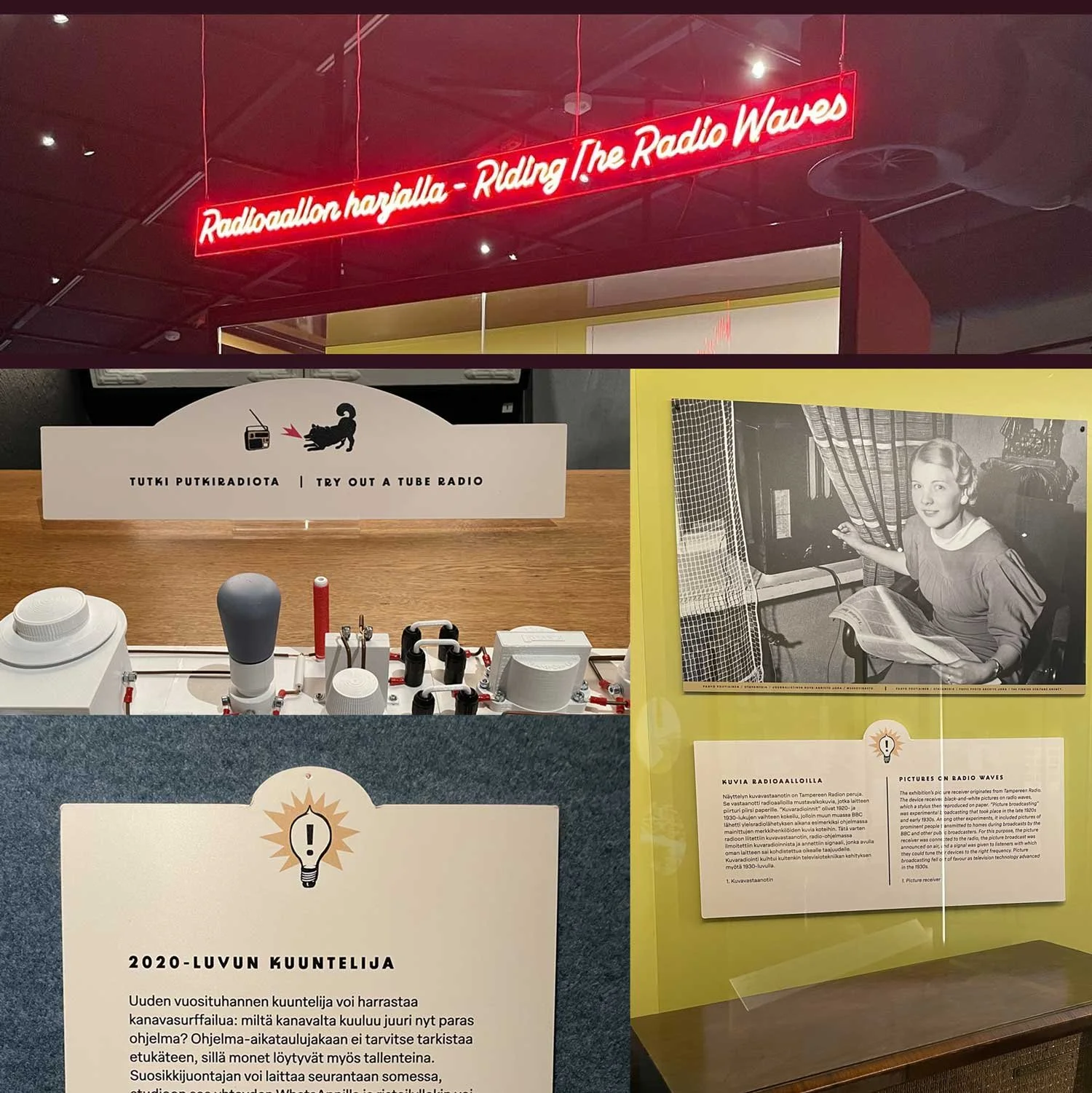 Käsin piirretyt symbolit Radioaallon harjalla -näyttelyyn. Mediamuseo Rupriikki, Vapriikki, 2023.