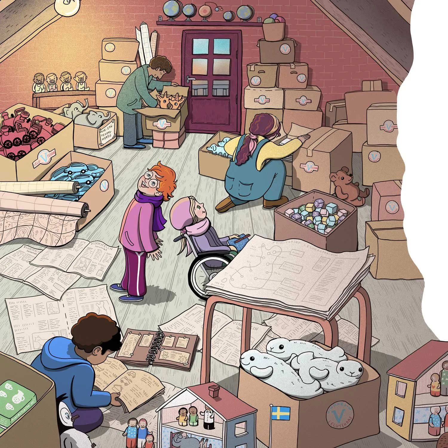 Kuvituksia Eläköön! Suomen kieli 2A -⁠kirjaan. Edita 2024.