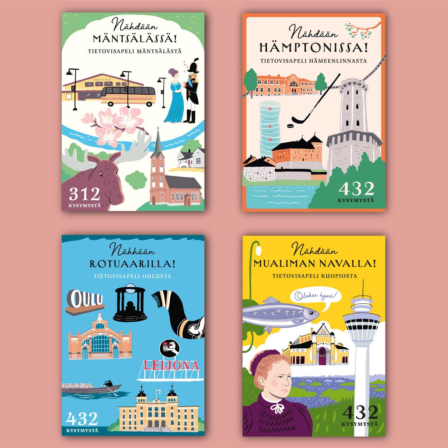 Kaupunkikorttipelien pakkauskuvitukset ja graafinen suunnittelu. Pepitum 2024–2025.