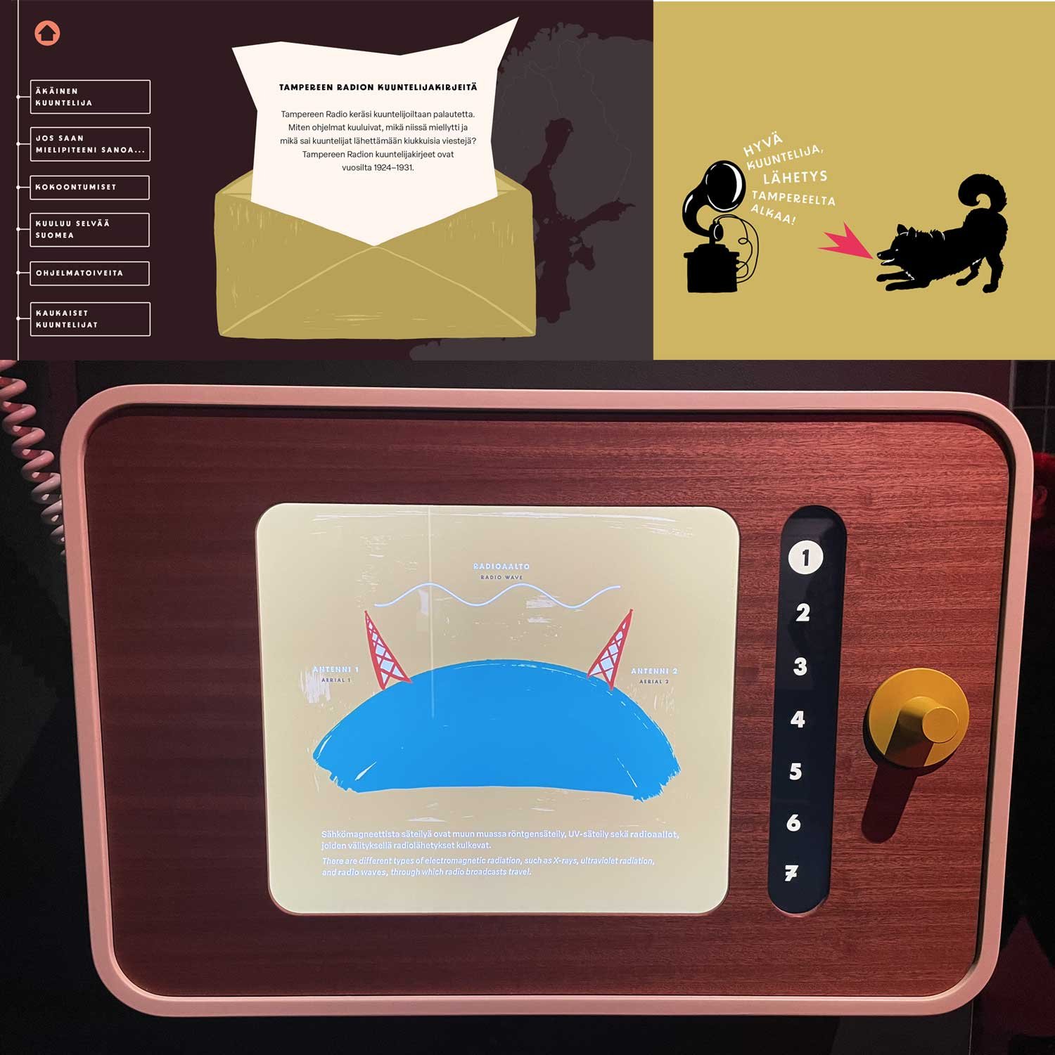 Digitaaliset näyttelykuvitukset Radioaallon harjalla -näyttelyyn. Vapriikki 2023.