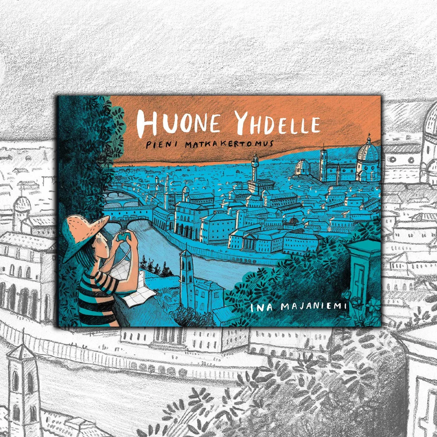 Kansikuvitus Huone yhdelle -⁠sarjakuvakirjaan. Omakustanne 2017.