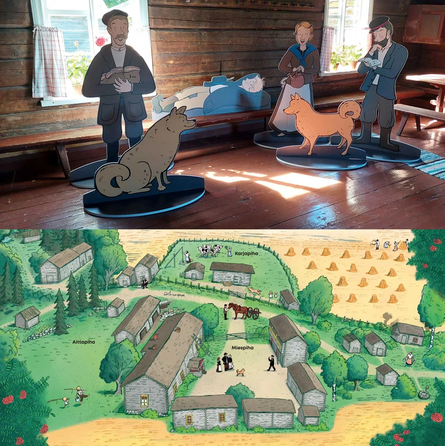 Pahvihahmot ja kuvitus nuppipalapeliin. Keski-Suomen museo 2020 ja 2023.