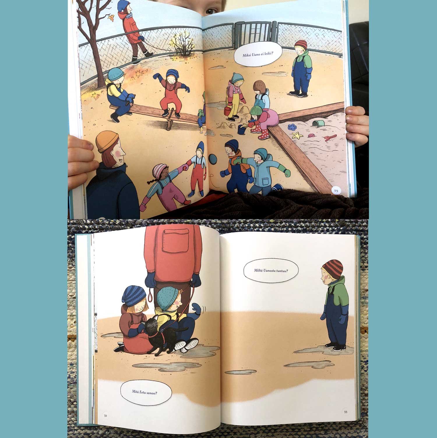 Kuvitusta kirjaan Mitäs nyt, Eetu ja Iitu? Keksitään yhdessä ratkaisuja. Kumma-kustannus 2020.