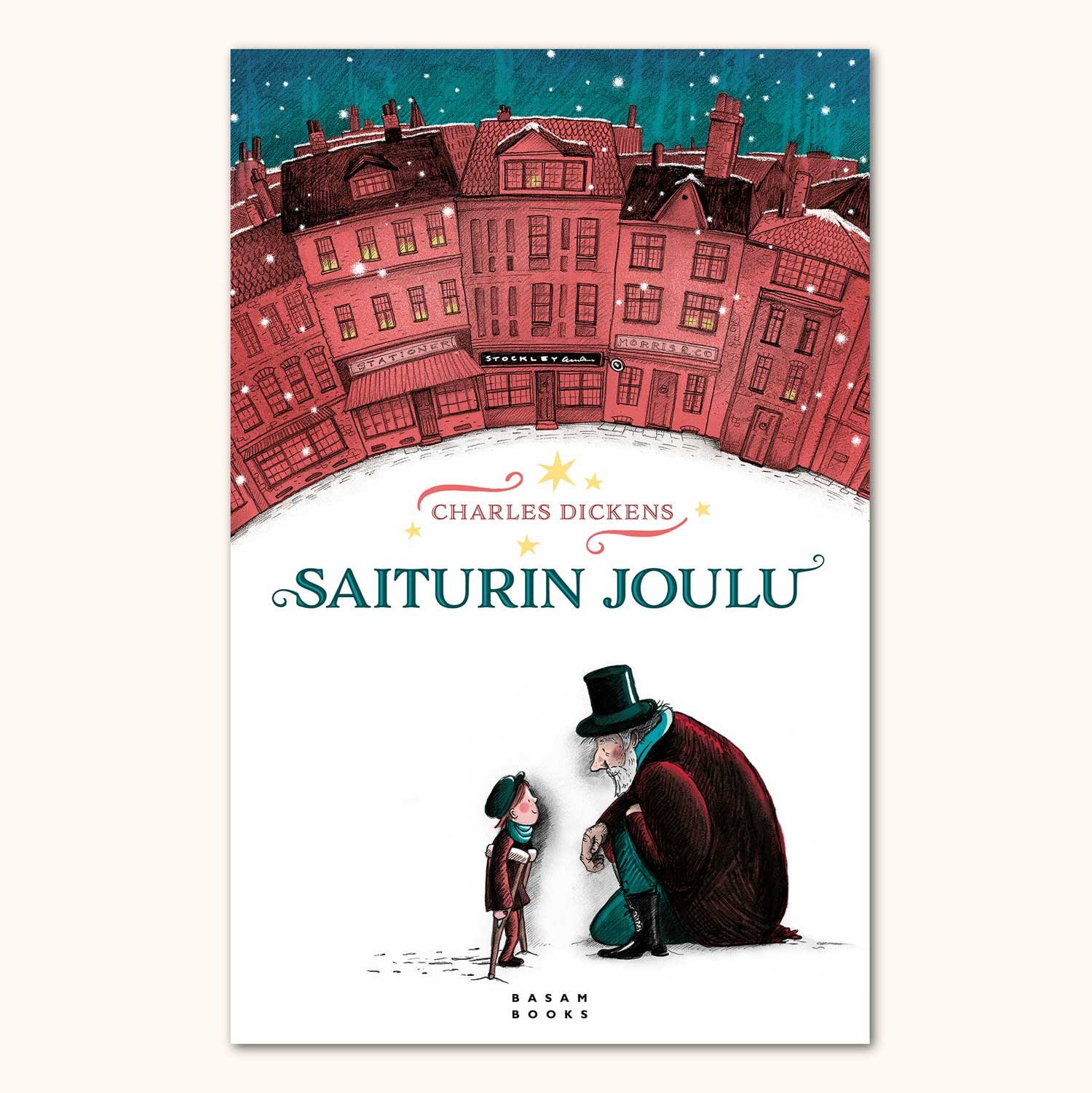 Kuvitus ja kansisuunnittelu kirjaan Saiturin joulu. Basam Books 2018.
