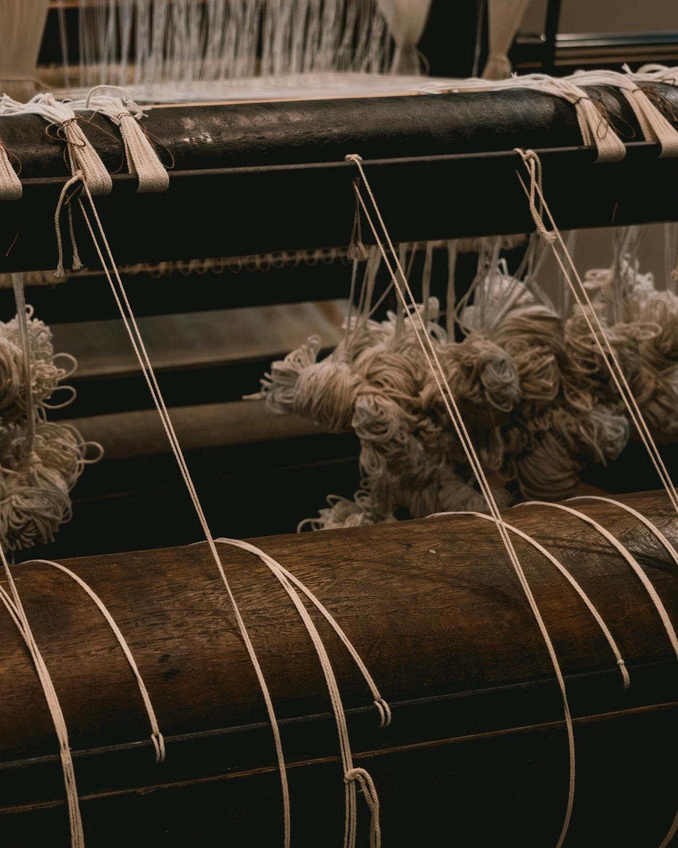 Closeup of a weaving machine in a weaving workshop in South Crete.