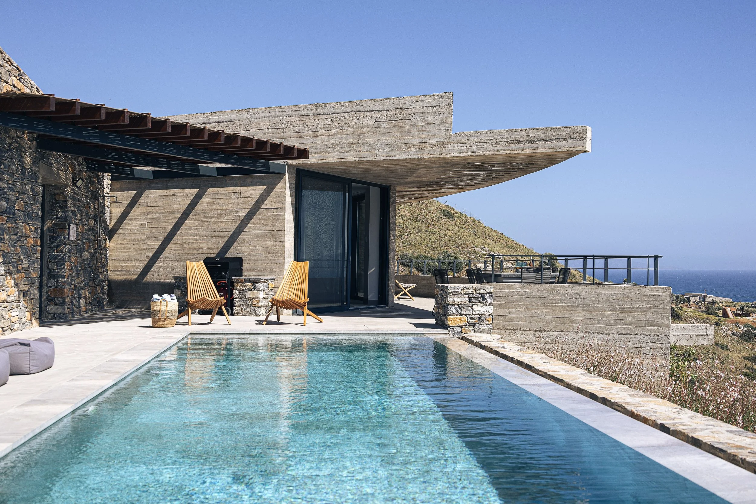 Contemporary sea-view villa Eulimene in Agios Pavlos, South Crete, featuring a private infinity pool, minimalist architecture and panoramic coastal views.