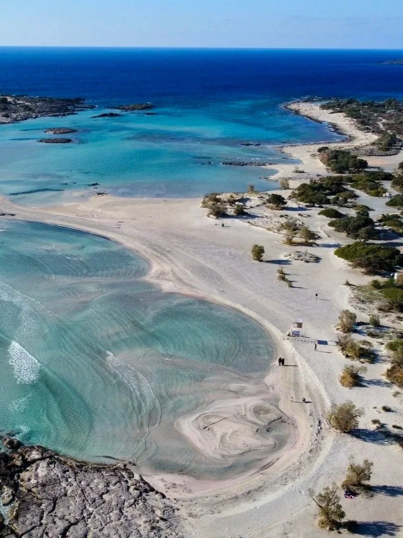 Elafonissi Beach in Crete with pink sand and shallow lagoon