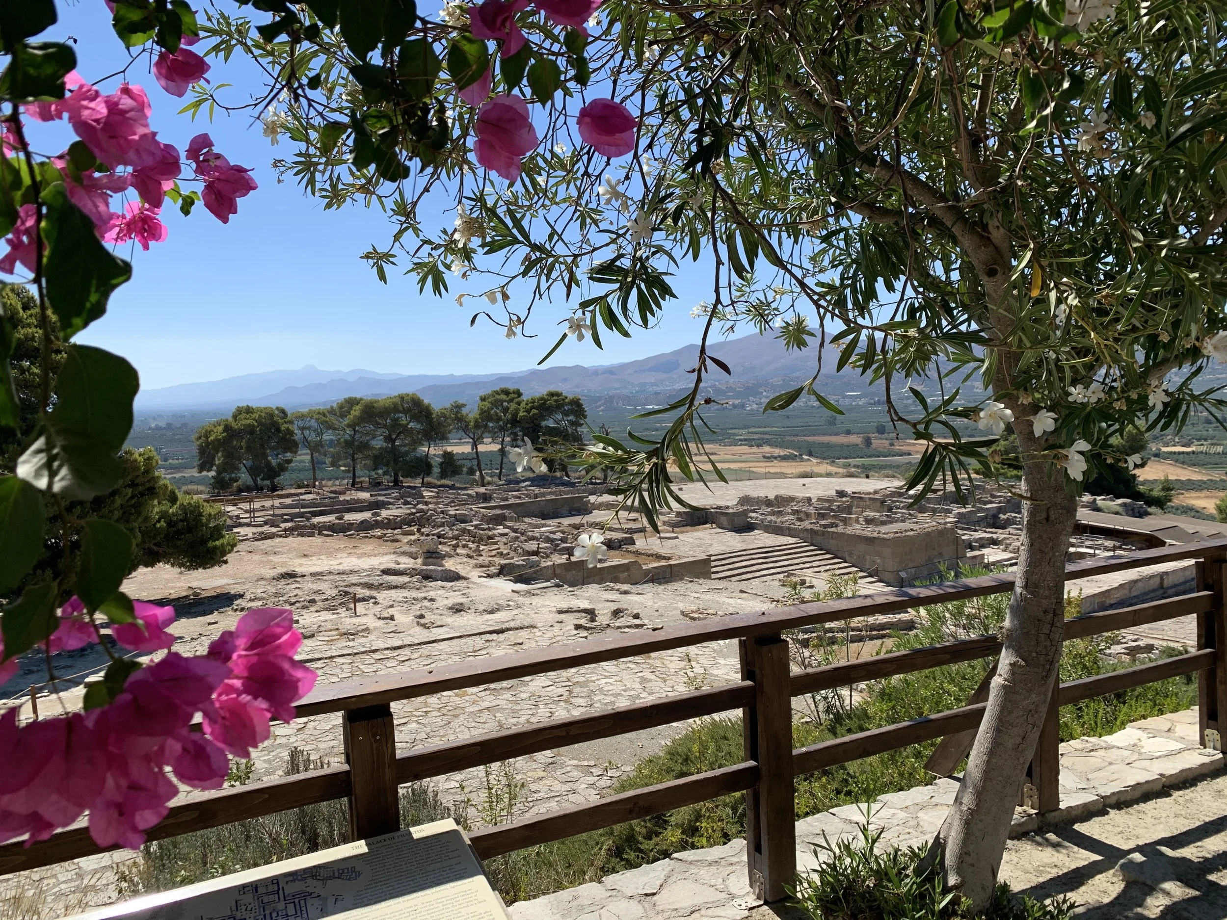View across the archaeological site of Phaistos overlooking the Messara Plain, one of the most important Minoan palace complexes in Crete.
