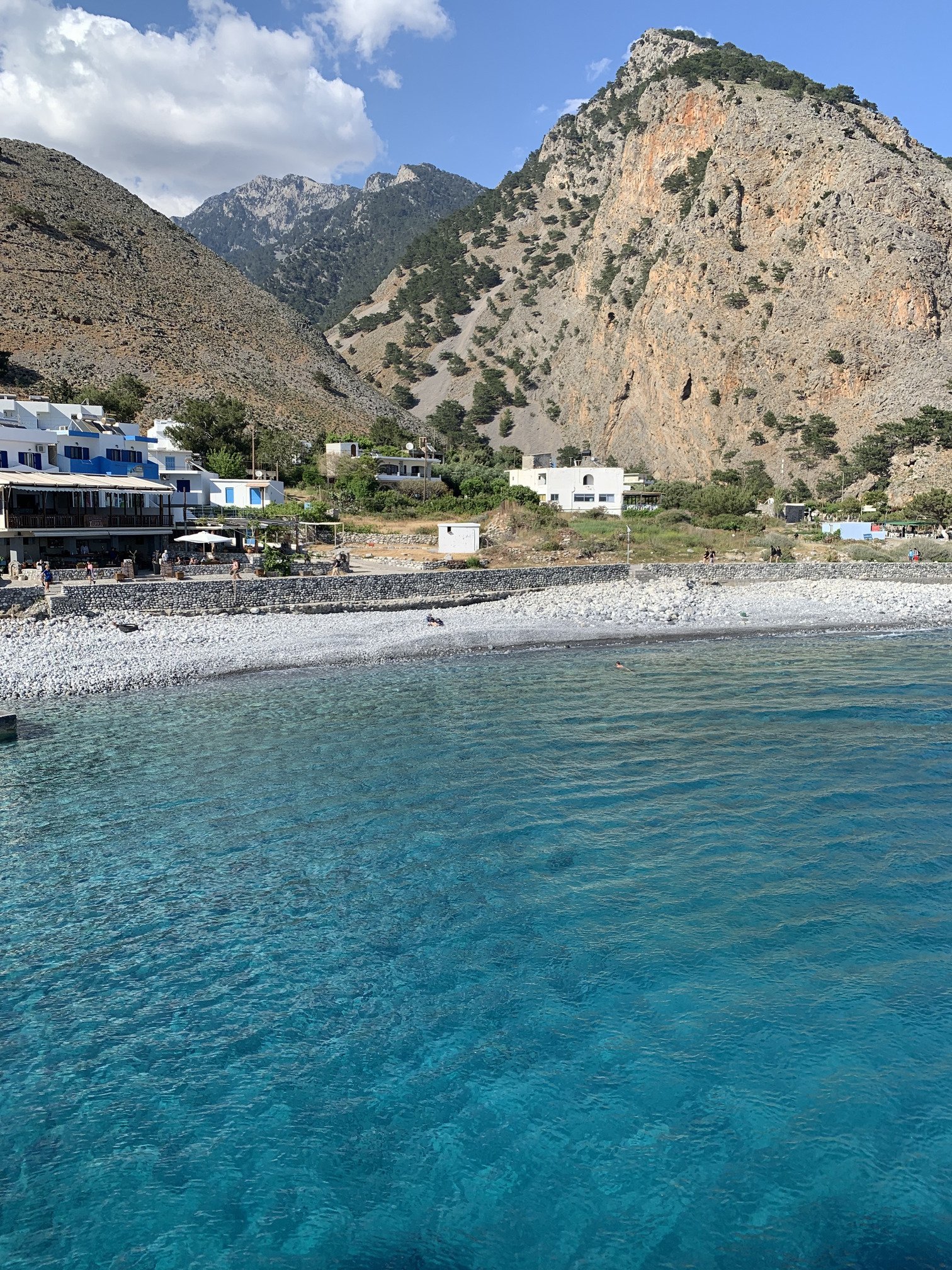 Agia Roumeli beach at the end of the Samaria Gorge hike in Crete
