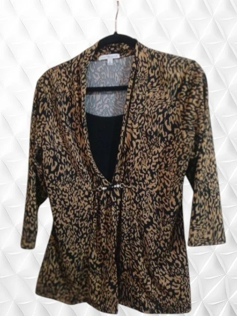 A Notations Brand, Leopard Print, 3/4-Sleeve Blouse with a Black Undershirt