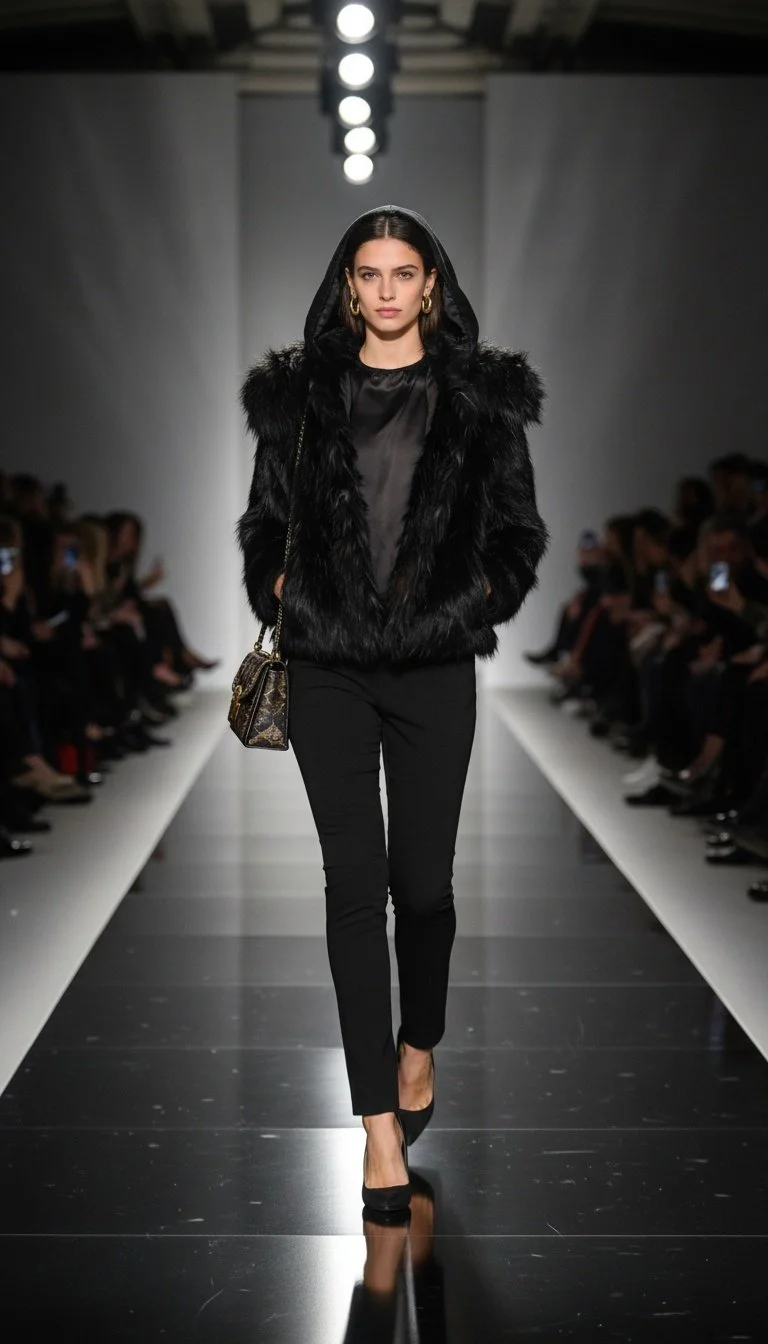 A Vintage Black Faux Fur Jacket From The Brand Kenar