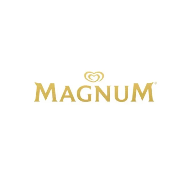 Magnum gold serif wordmark with heart symbol ice cream brand client logo — corporate video production Ballo Studio