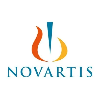 Novartis logo with a stylized flame and a blue exclamation point.