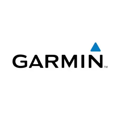 Garmin logo with black text and a small blue triangle on a white background.