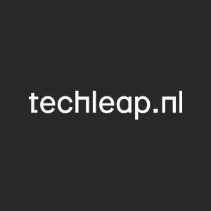 Black background with white text displaying the URL 'techleap.nl'