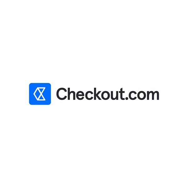 Checkout.com blue square icon with black wordmark payments client logo — event videography Ballo Studio
