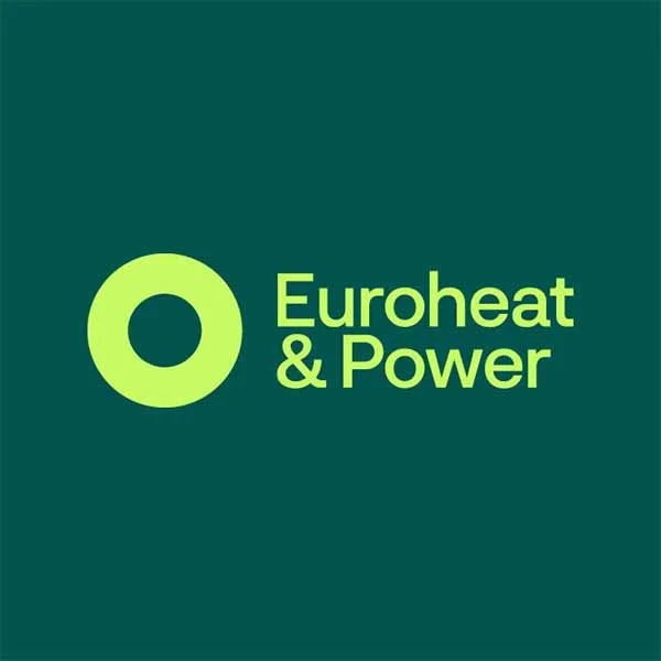 Euroheat & Power lime green ring symbol and wordmark on dark green background client logo — conference photography Ballo Studio