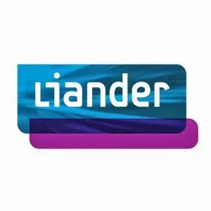 Liander logo with blue and purple stripes.