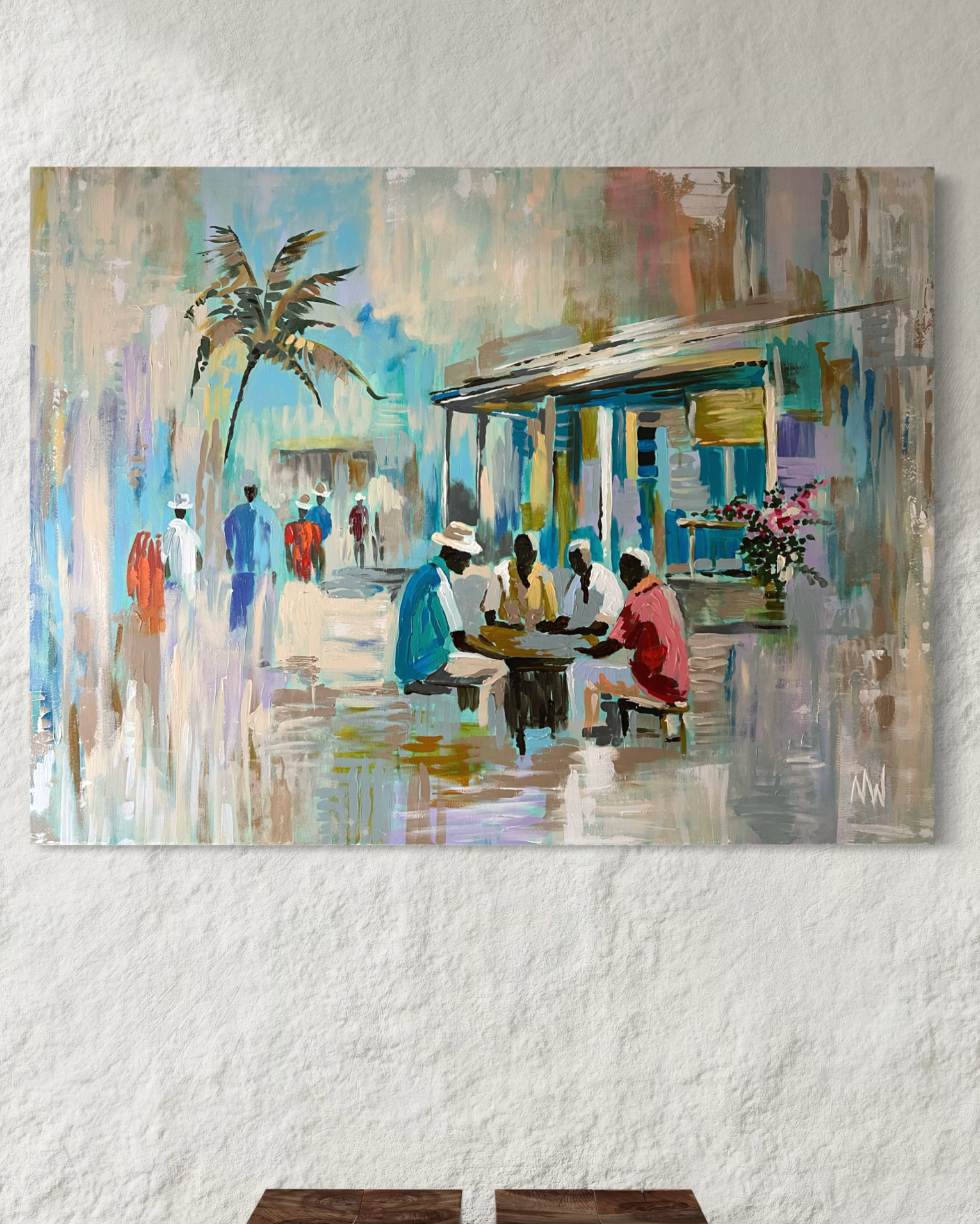 "The Next Move" From the Series "Echoes of an Island Dream" | 48" x 36" | Acrylic on Canvas | BBD$10,000.00/USD$5,000.00