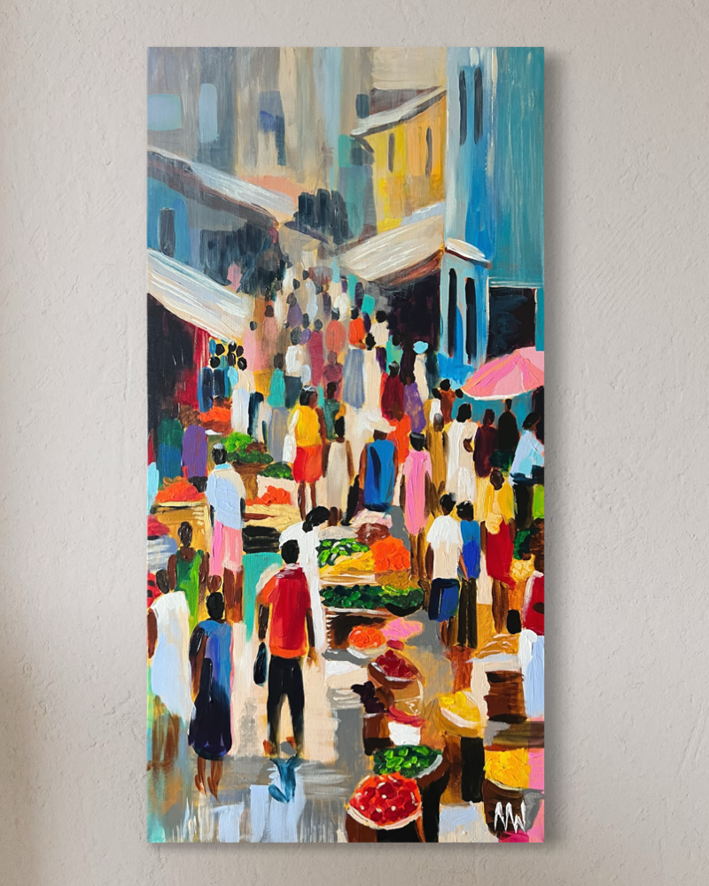 "Market Current II" 
Acrylic on Canvas
15" x 30"
BBD$2,600.00/USD$1,300.00