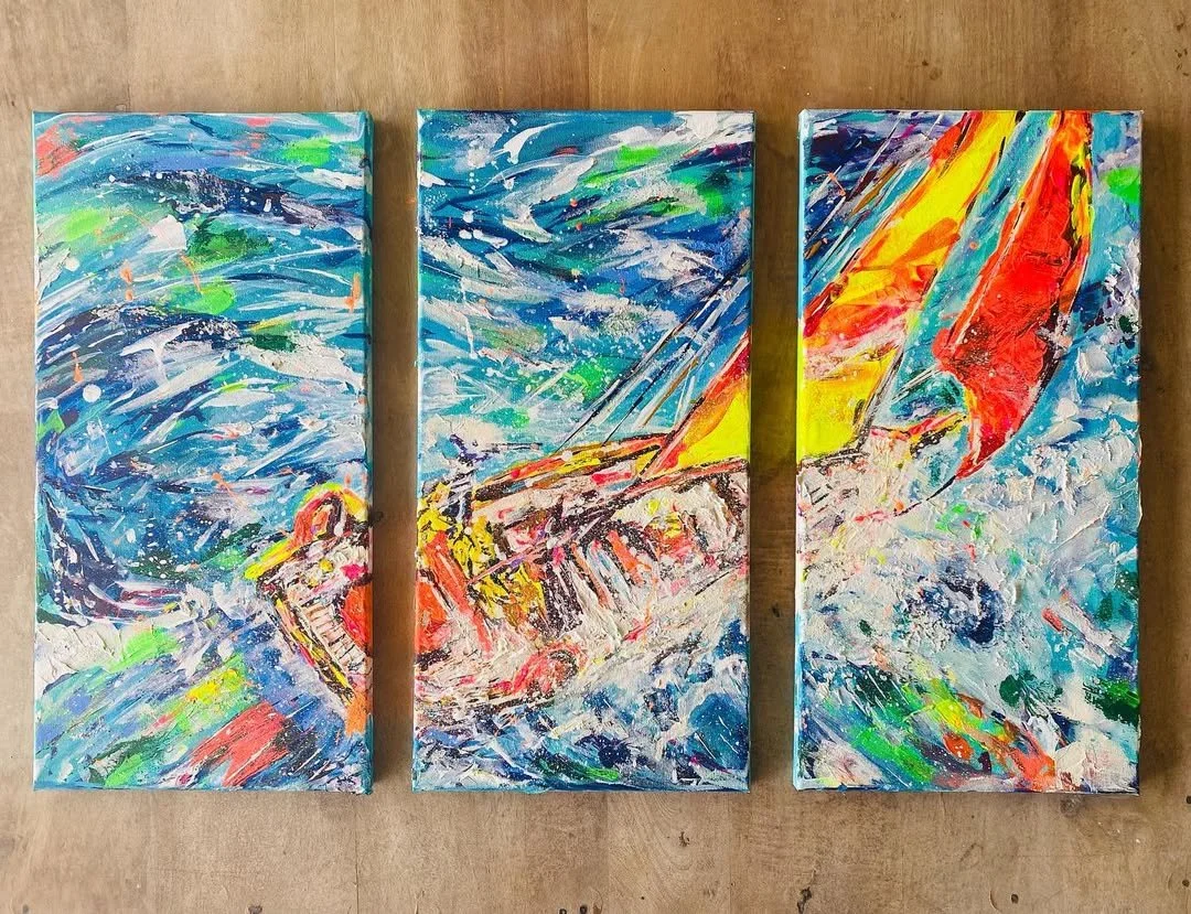 “The Crossing” 
Acrylic on Canvas
Triptych 
10” x 20”  
SOLD