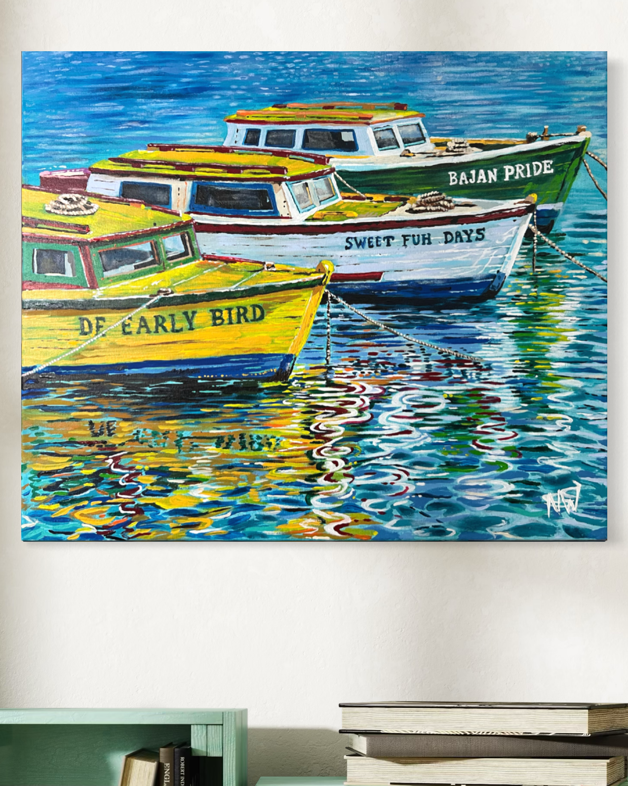 “Reflections of the Tide”
24" x 20" 
Acrylic on Canvas
BBD$3,500.00/USD$1,750.00