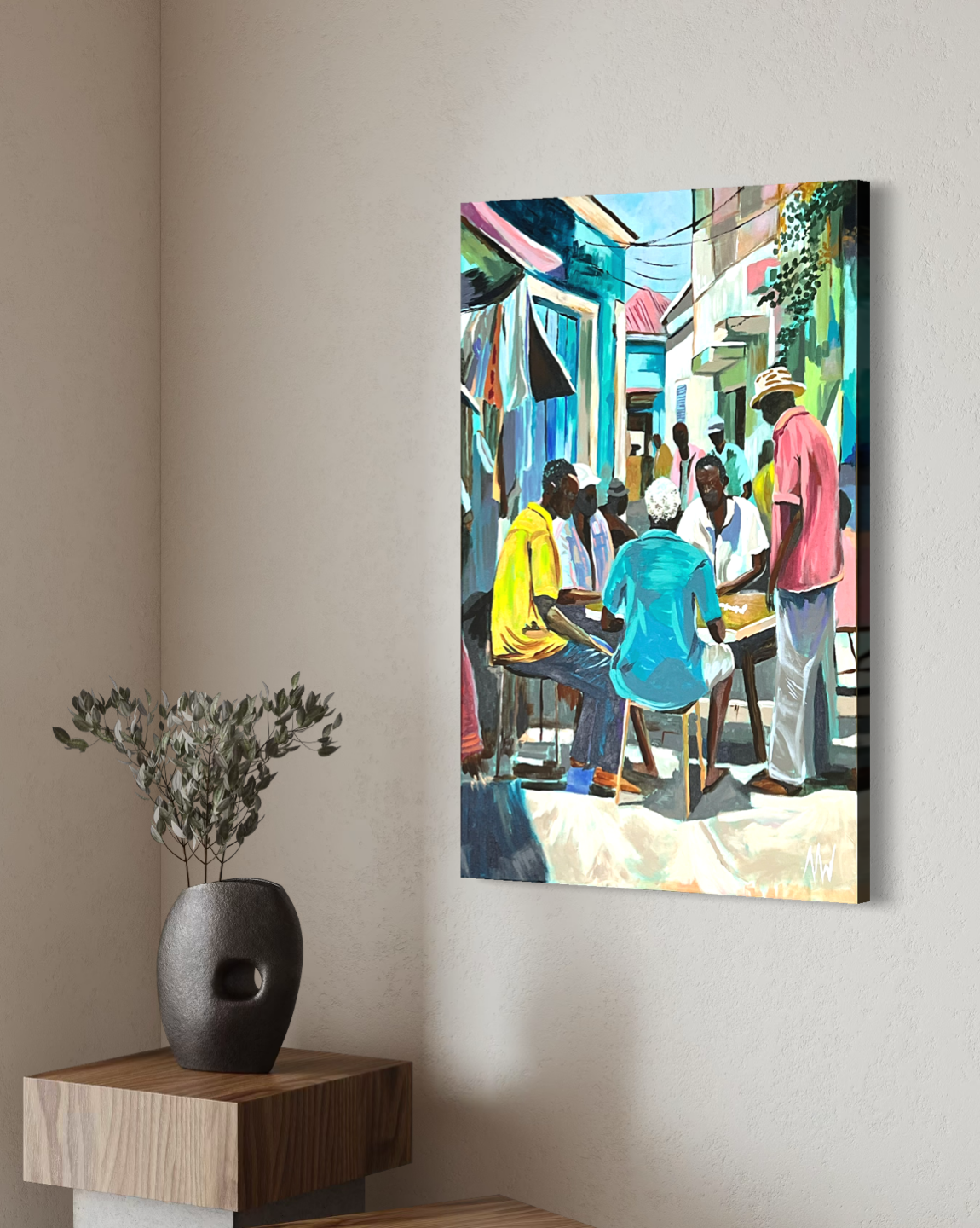 Caribbean street market painting by Barbadian artist Nicholas Ward
