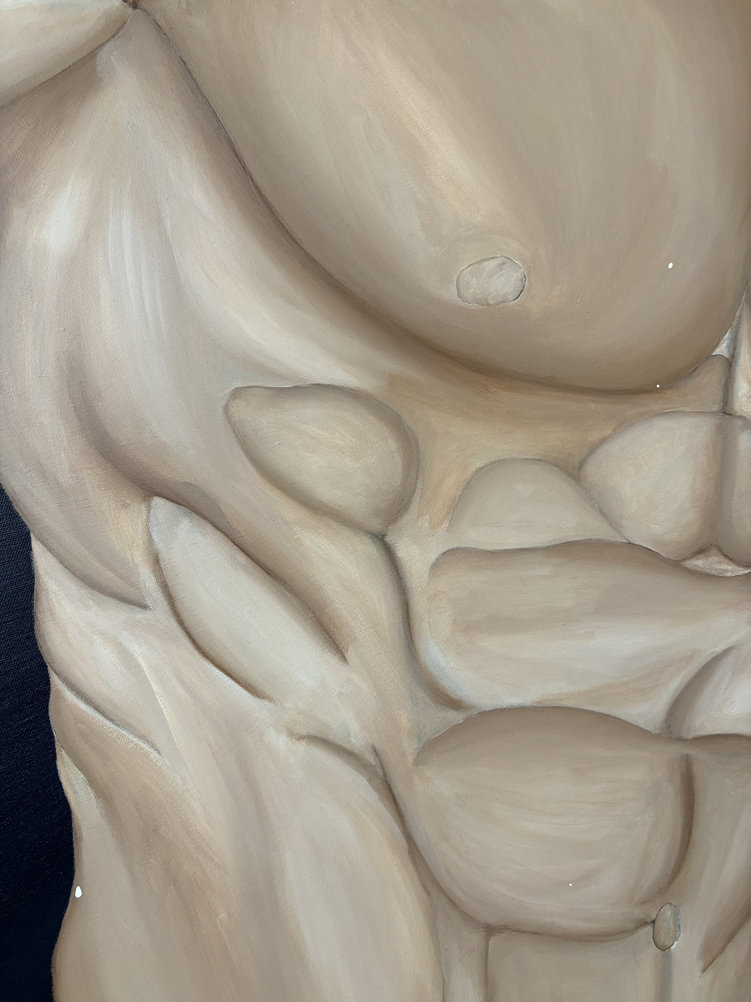 Un tableau représentant un détail du torse d'un homme.
