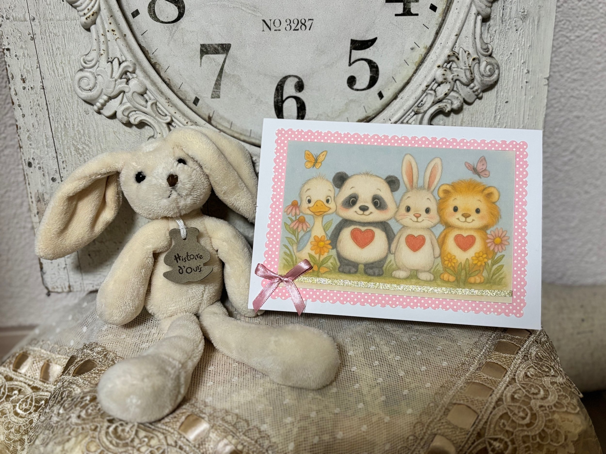 Freundschaftskarte "Four little Friends" Rosa Hintergrund