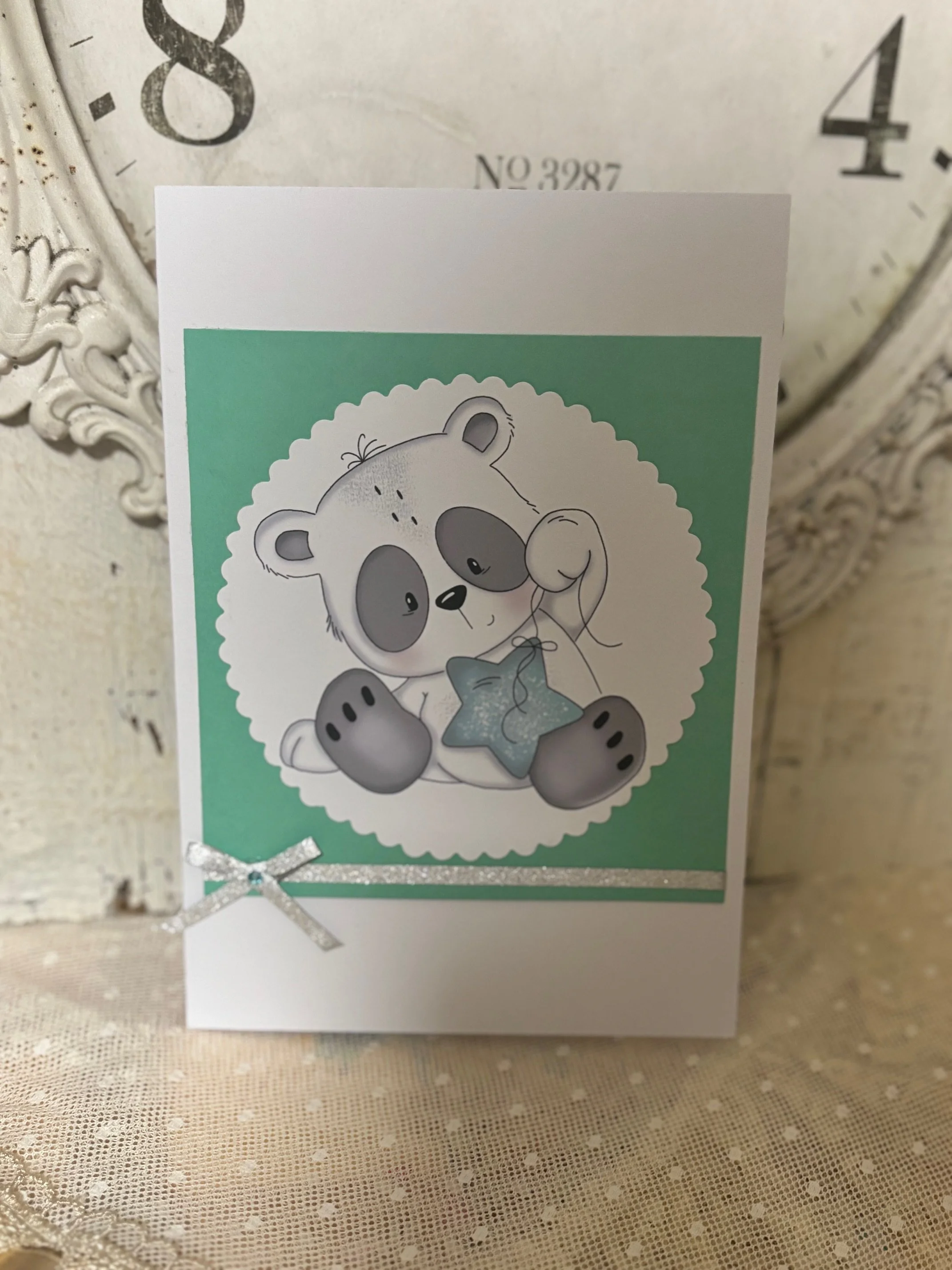 Glückwünsche zur Geburt Panda mit Stern Rund