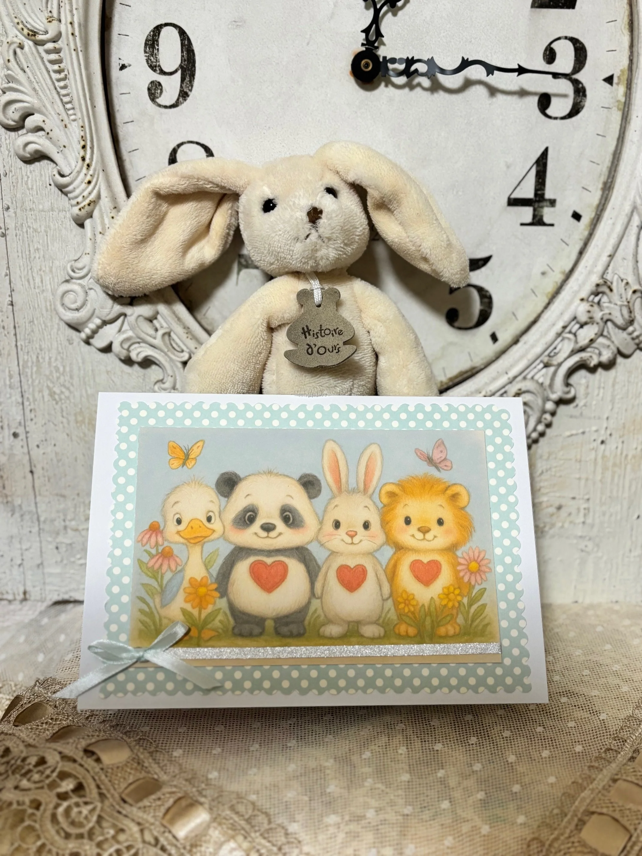 Freundschaftskarte "Four little Friends" Blauer Hintergrund