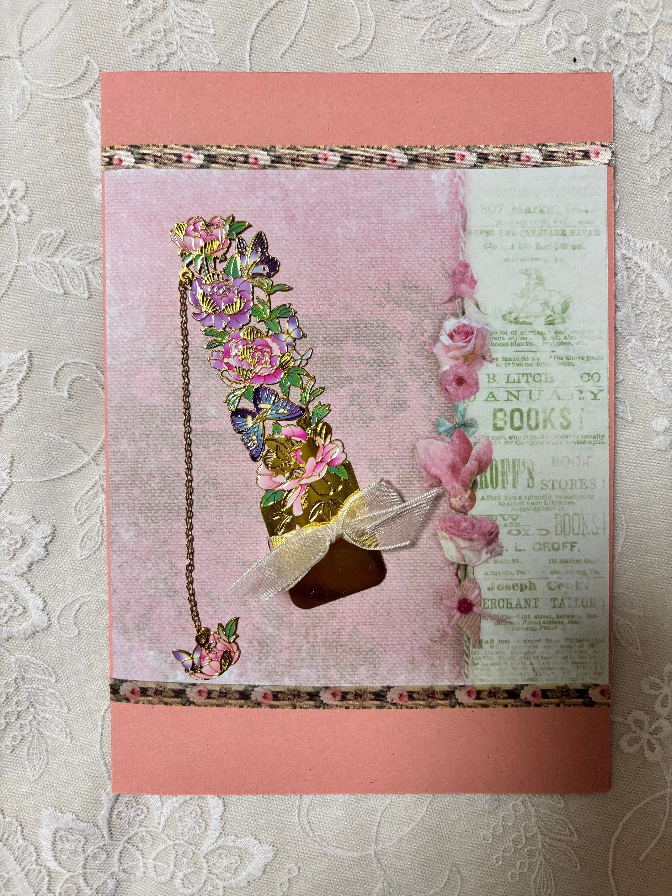 Romantische Karten mit Buchzeichen Pink Lady