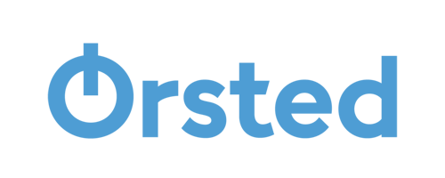 Logo med teksten 'Ørsted' og et ikon som ligner en powerknap.