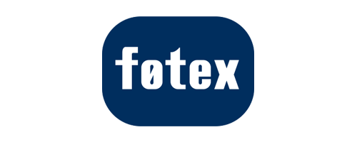 Logo af selskabet Fotex med blå baggrund og hvid tekst.