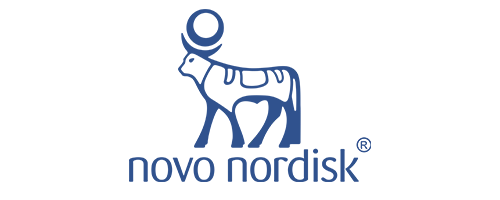 Logo af Novo Nordisk med en blå giraf.