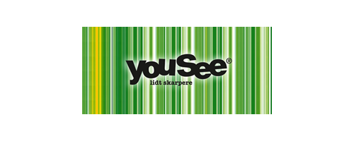 En pakke YouSee-brandede toiletpapir med grønne striber.