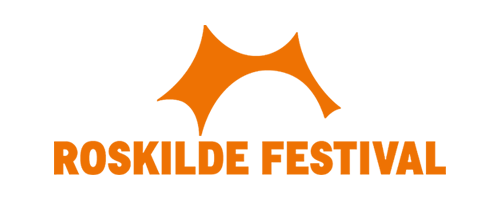 Logo for Roskilde Festival med orange tekst og grafisk element