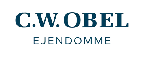 Logo med teksten 'C.W. Obel Ejendomme' i blå nuancer.