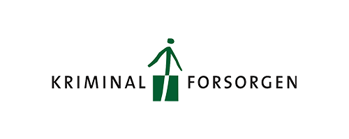 Logo med en grøn figur, der går, og teksten 'Kriminal Forsorgen'