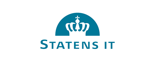 Logo med en blå kuppel og en krone, teksten 'Statens IT'.